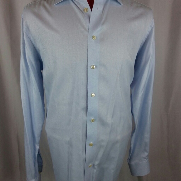 Eton of Sweden Shirt 18/46 Blue Herringbone Btn Dn - Picture 3 of 5